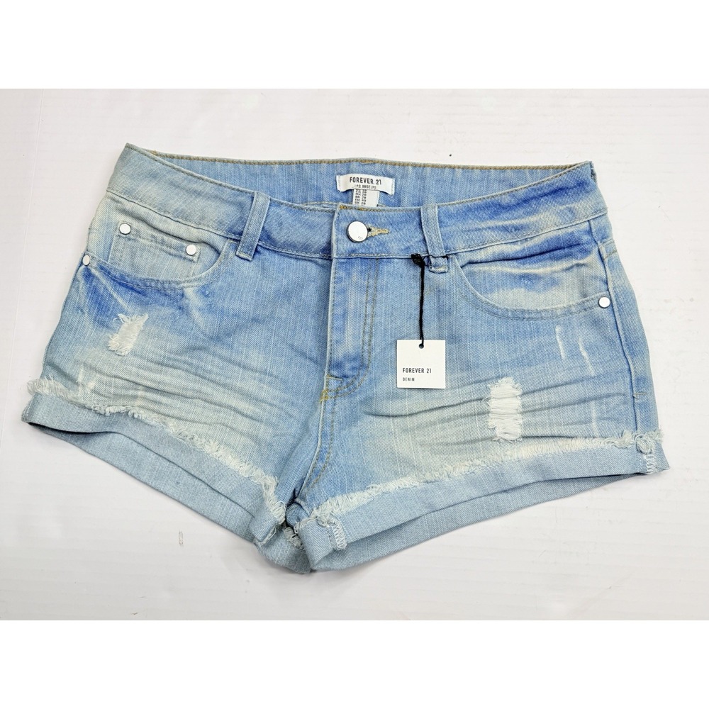 Forever 21 Women's Size 28 Light Wash Distressed Denim Cutoff Shorts NWT Cuffed